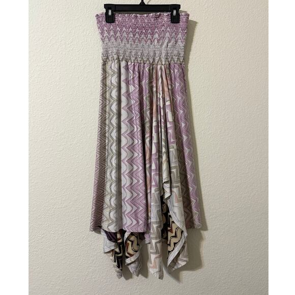 y2k Fairy Ballet Dress Size Small Flowy Strapless Geometric Smocked Asymmetrical - Picture 4 of 7